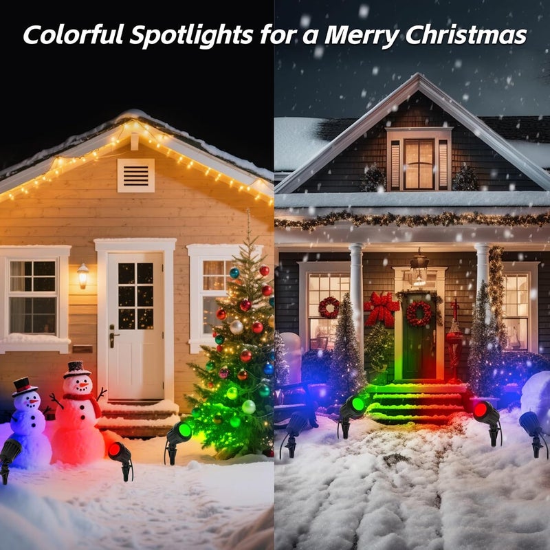 Holeva Spotlight Outdoor – 120V Plug-in, 2700K Warm White LED Landscape Spot Lights with RGB 3 Lenses for Yard, Garden, Lawn&Tree Decor, IP67 Waterproof, Perfect for Holidays&Everyday (4 Pack, Black) - Image 4
